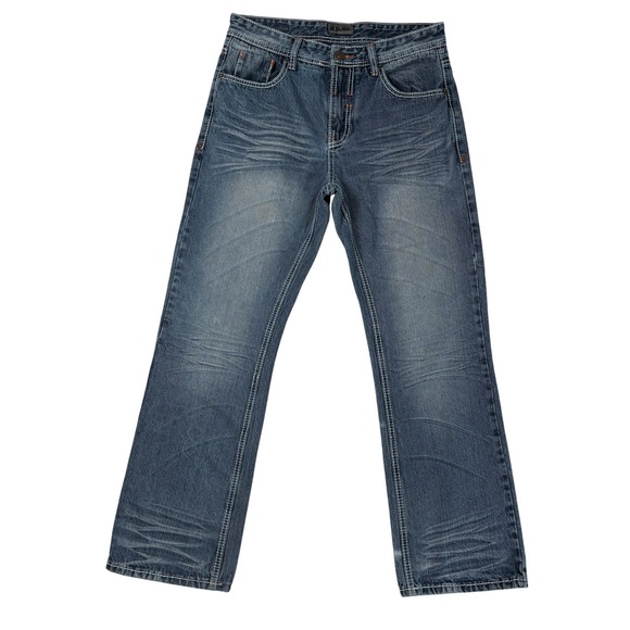 CJ Black Bootcut Jeans Men's 30x30 Blue Denim Red Stitch Distressed - Picture 2 of 12